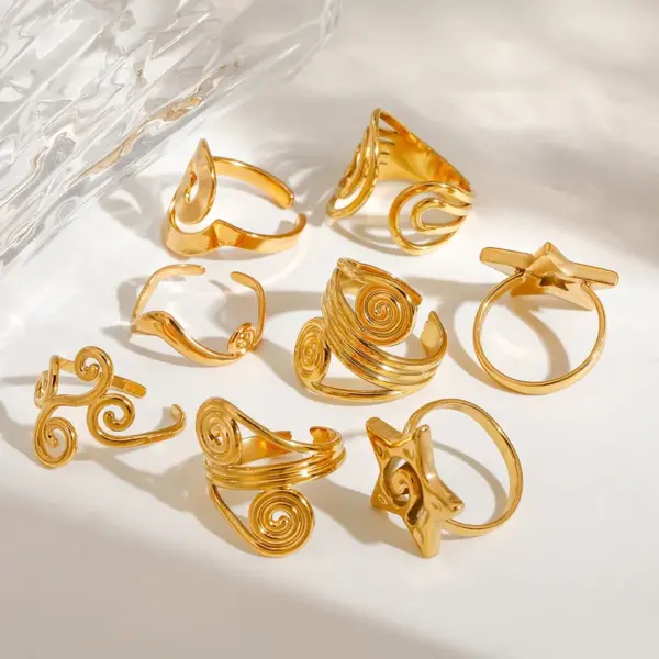 Wholesale 304 Stainless Steel Geometric PVD Coated 18K Real Gold Plated Real Gold Plated Basic Modern Style Commute Waterproof Non Tarnish Rings