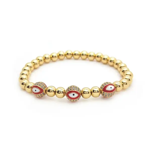 Wholesale Ig Style Devil's Eye Copper Beaded Plating Inlay Zircon 18k Gold Plated Bracelets