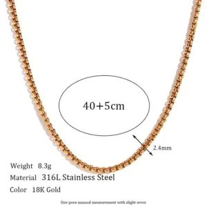 2mm Square Pearl Chain-Gold Necklace