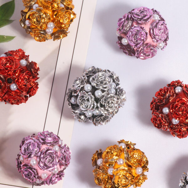 Wholesale New Halloween Metallic Rose Flower Ball Straight Hole Loose Beads DIY Mobile Phone Key Chain Jewelry Accessories