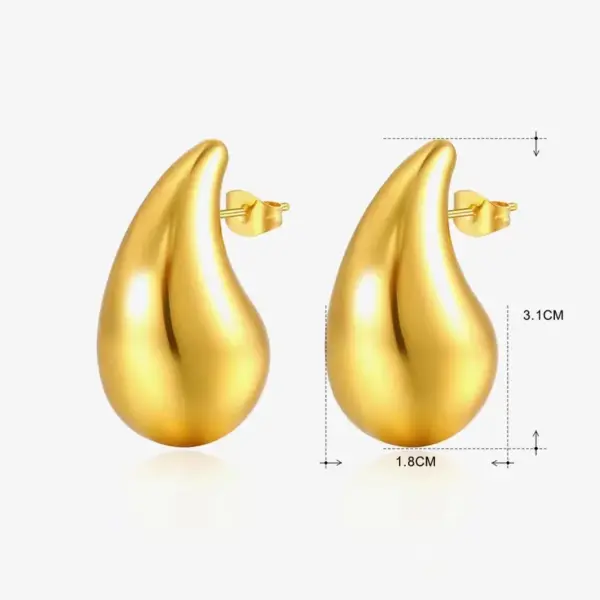 304 Stainless Steel Water Droplets PVD Coated 18K Real Gold Plated 18K Gold Classic Style Waterproof Non Tarnish Plating Ear Studs