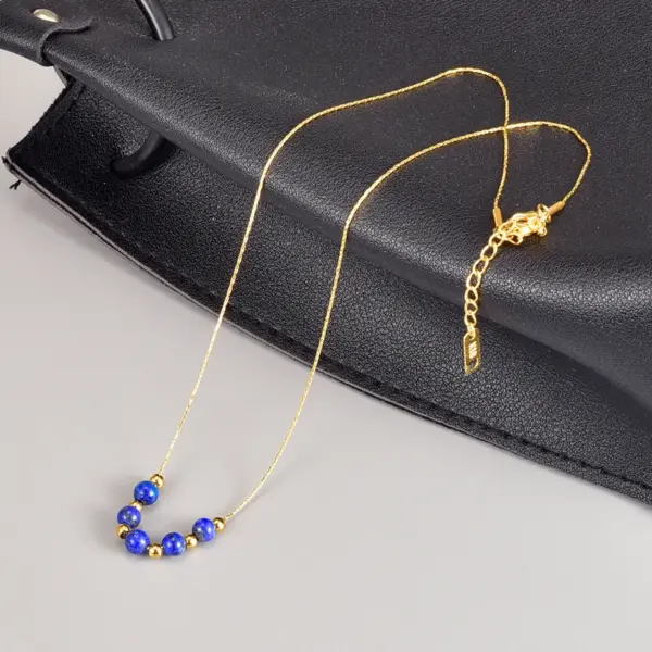 Wholesale Jewelry Vintage Style Round 304 Stainless Steel Titanium Steel Artificial Gemstones 18K Gold Plated Beaded Necklace