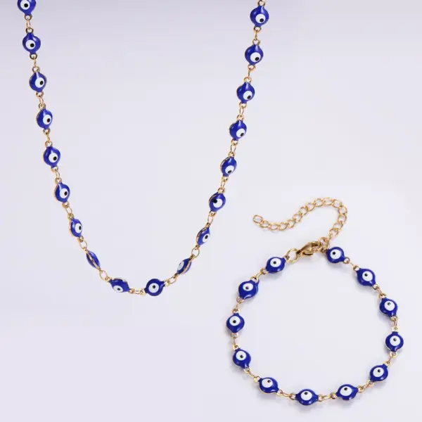 Wholesale PVD Coated 18K Gold Plated Devil'S Eye 304 Stainless Steel Classical Roman Style Waterproof Non Tarnish Bracelets Necklace