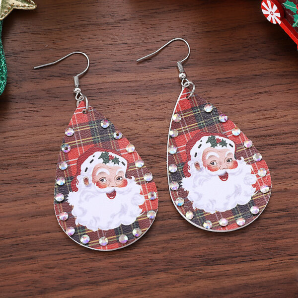 Wholesale Christmas Santa Claus Checkered Rhinestone Pendant Earrings