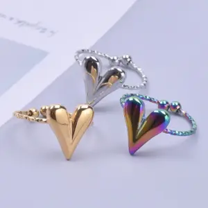 Wholesale PVD Coated Real Gold Plated Heart Shape 304 Stainless Steel Simple Style Waterproof Non Tarnish Rings