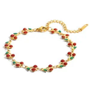 Oil Dripping Cherry Bracelet-Golden-3