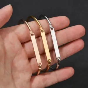 Wholesale PVD Coated Real Gold Plated 18K Customization Laser Engraving Solid Color 304 Stainless Steel Simple Style Waterproof Non Tarnish Bangle