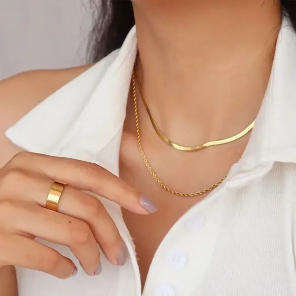 Wholesale PVD Coated Gold Plated Solid Color Stainless Steel Hip-Hop Simple Style Waterproof Non Tarnish 304 Stainless Steel Necklace