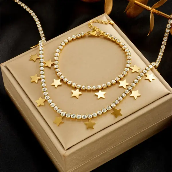 Wholesale Elegant Lady Star Titanium Steel Inlay Rhinestones Bracelets Necklace