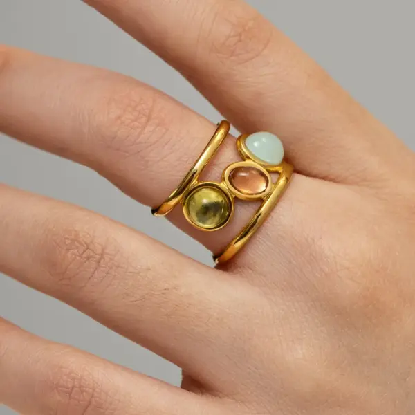 Wholesale Jewelry IG Style Retro Colorful 304 Stainless Steel Glass PVD Coated Plating Inlay Open Ring