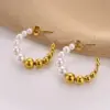 Wholesale C Shape Imitation Pearl Titanium Steel Fashion Earrings