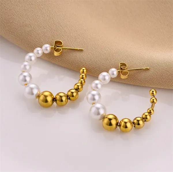 Wholesale C Shape Imitation Pearl Titanium Steel Fashion Earrings
