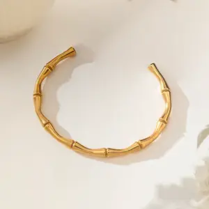 【XKB0241】Open Bamboo Knot Bracelet / Gold