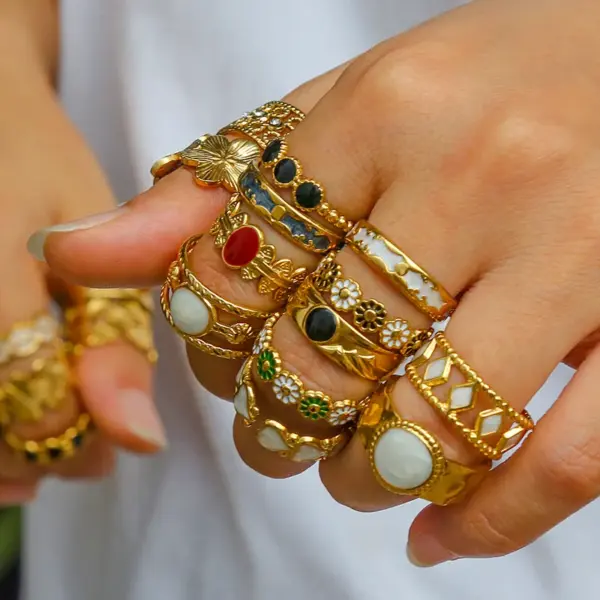 Ion Plating (IP) Geometric Letter 304 Stainless Steel Hip-Hop Punk Streetwear Waterproof Non Tarnish Open Rings