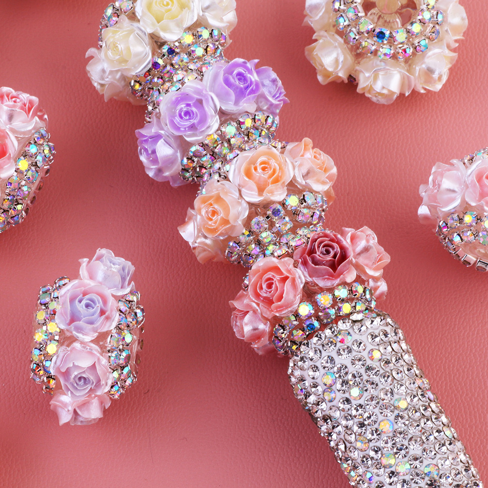 Wholesale 3D simulation rose ill chain flat bead flower ball can wear straight hole beads DIY mobile phone chain key chain bag chain aessories