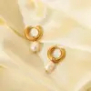 Fashion Geometric Plating Stainless Steel Artificial Pearls PVD Coated Earrings