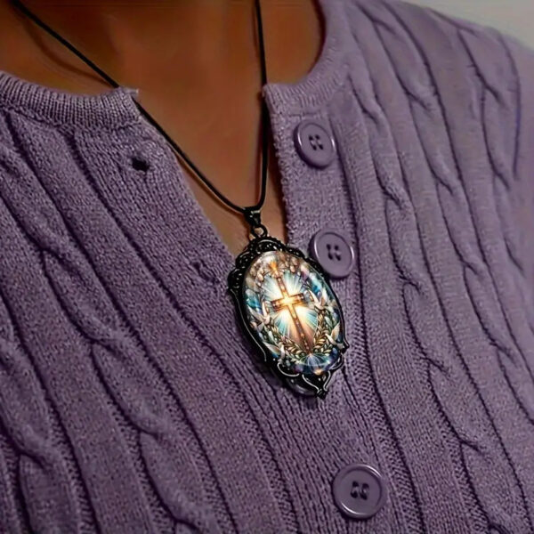 Wholesale Last Supper Pattern and Cross Pattern Black Frame Glass Necklace Romantic Gift Jewelry suit