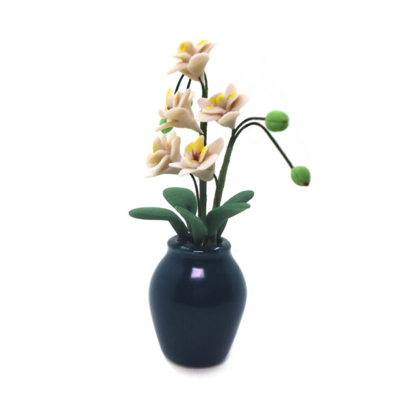 Wholesale 1:12 dollhouse accessories dollhouse clay flower dark green pottery bottle large white orchid phalaenopsis artificial flower Magnolia