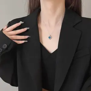 Blue Ocean Heart Necklace / Silver