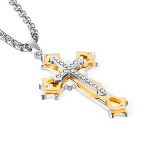 Multi-diamond gold + stainless steel chain