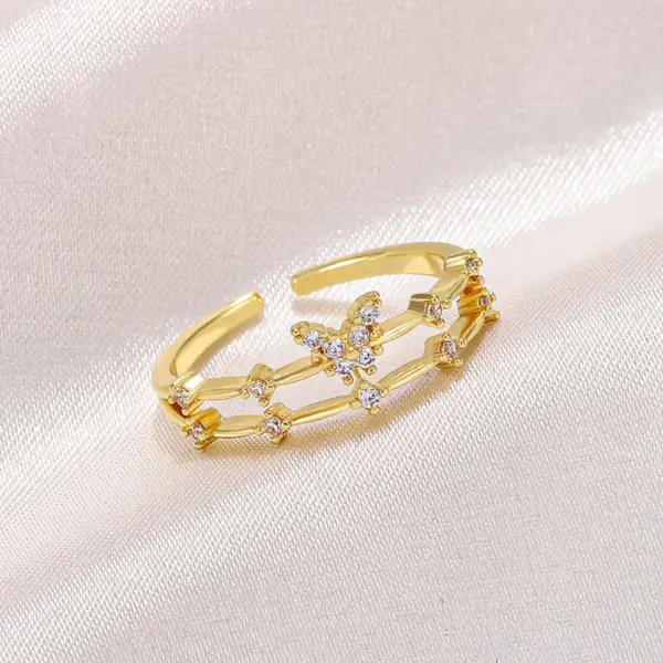 Wholesale Fashion Butterfly Copper Zircon Open Ring In Bulk