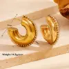 Wholesale 304 Stainless Steel C Shape Water Droplets PVD Coated Artificial Diamond 18K Real Gold Plated 18K Gold Vintage Style Waterproof Non Tarnish Plating Inlay Ear Studs