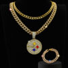 Wholesale Hip-Hop Diamond Round Men's Necklace Cuban Chain Bracelet Three-Piece Set