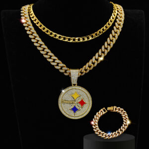 Wholesale Hip-Hop Diamond Round Men's Necklace Cuban Chain Bracelet Three-Piece Set