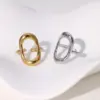 Wholesale PVD Coated Real Gold Plated 18K Gold Geometric Oval 304 Stainless Steel Modern Style Simple Style IG Style Waterproof Non Tarnish Open Rings