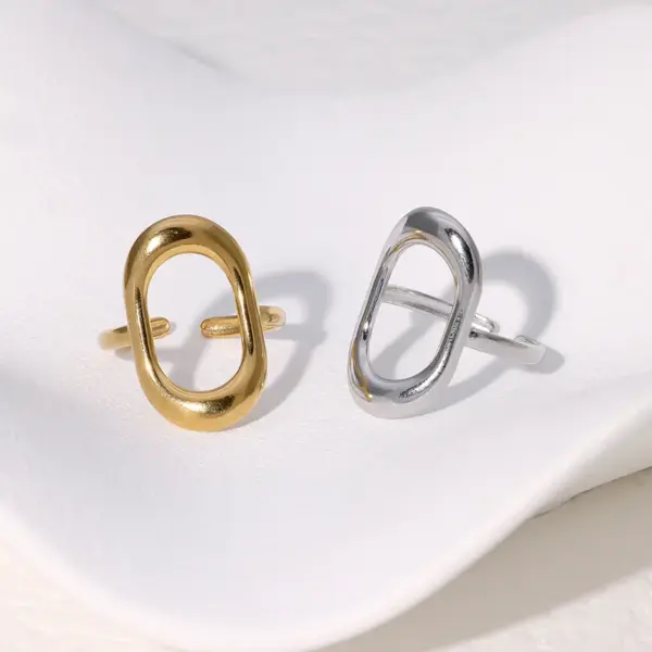 Wholesale PVD Coated Real Gold Plated 18K Gold Geometric Oval 304 Stainless Steel Modern Style Simple Style IG Style Waterproof Non Tarnish Open Rings