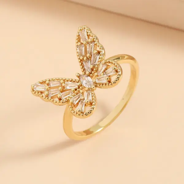 Wholesale New Style Copper Inlaid Zircon Butterfly Star Leaf Opening Ring
