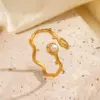 Wholesale Ion Plating (IP) 18K Gold Plated Leaves 304 Stainless Steel IG Style Waterproof Non Tarnish Open Rings