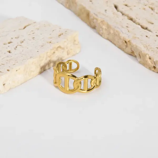 Wholesale PVD Coated Real Gold Plated 18K Gold Solid Color 304 Stainless Steel Nordic Style British Style African Style Waterproof Non Tarnish Open Rings