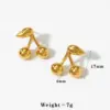 PVD Coated Real Gold Plated 16K White Plating Cherry 304 Stainless Steel Casual Modern Style Sweet Waterproof Non Tarnish Ear Studs