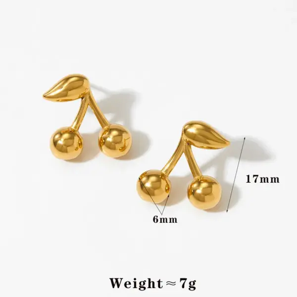 PVD Coated Real Gold Plated 16K White Plating Cherry 304 Stainless Steel Casual Modern Style Sweet Waterproof Non Tarnish Ear Studs