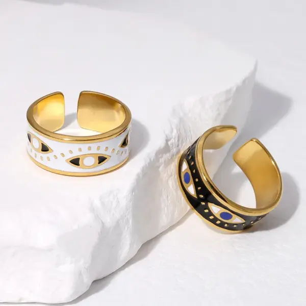 Wholesale PVD Coated Real Gold Plated 18K Gold Eye 304 Stainless Steel Punk Waterproof Non Tarnish Open Rings