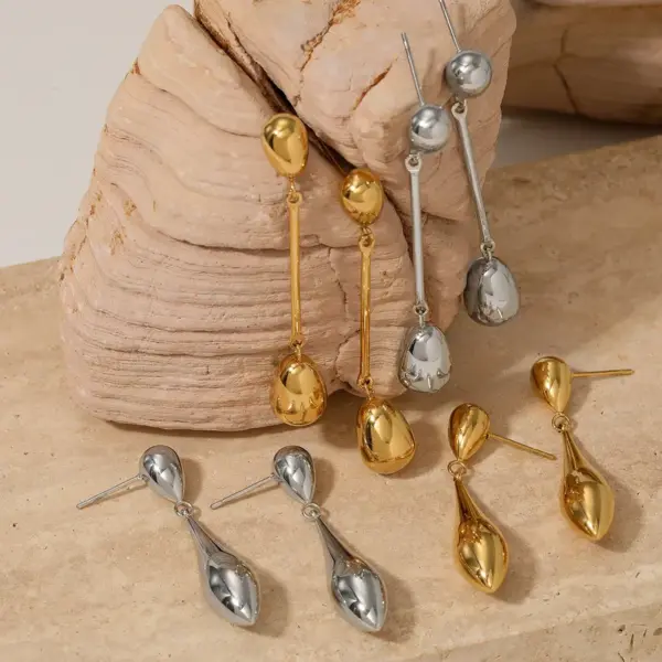 Wholesale PVD Coated Real Gold Plated 16K Gold White Gold Plated Gold Plating Water Droplets 304 Stainless Steel Casual Artistic Waterproof Non Tarnish Drop Earrings