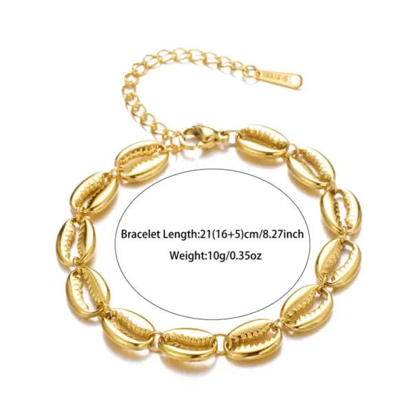 PVD Coated Real Gold Plated Shell 304 Stainless Steel Roman Style Waterproof Non Tarnish 304 Stainless Steel Bracelets