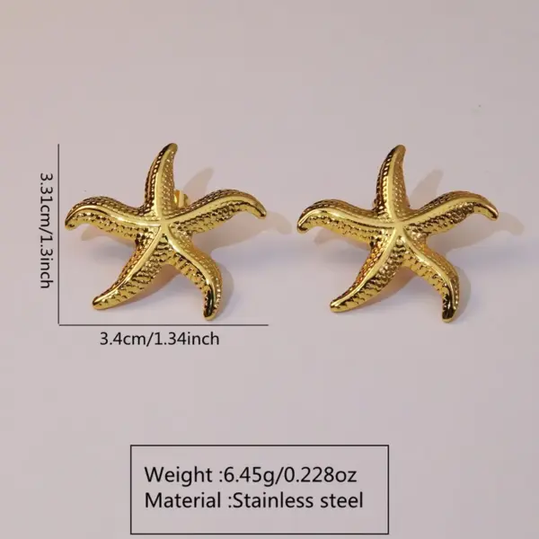 1 Pair Beach Streetwear Starfish 304 Stainless Steel Imitation Gold Electroplating Ear Studs