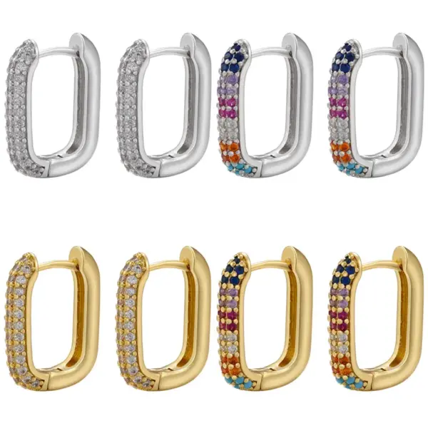 Wholesale 1 Pair Fashion Rectangle Plating Inlay Copper Zircon Hoop Earrings