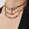 18K Gold Plated 304 Stainless Steel Vacuum Electroplating (In Furnace) Zircon Geometric Pattern (Jewelry) Waterproof Non-Fading CNC Claw Setting Luxurious Chain Bracelet Necklace Jewelry Set For Women