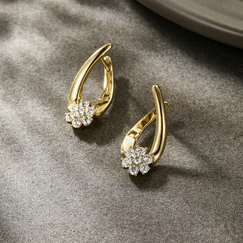 Wholesale 1 Pair Elegant Lady XUPING Geometric Plating Copper Zirconia 18K Gold Plated Ear Studs