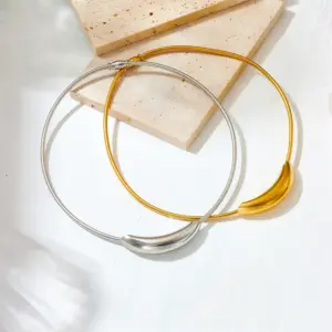 Wholesale 304 Stainless Steel Solid Color PVD Coated 18K Real Gold Plated Vintage Style Waterproof Non Tarnish Plating Choker