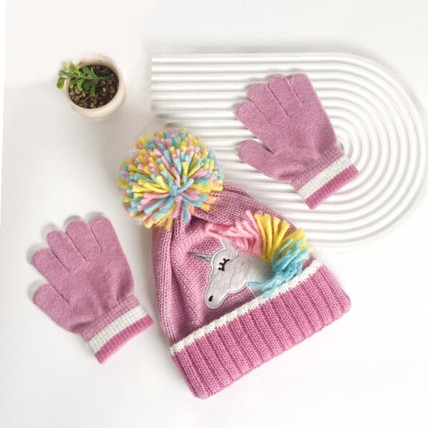 Wholesale Kidsren's Unicorn Knitted Hat Gloves 2-Piece Set Colorfulful Autumn