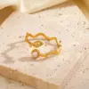 Wholesale Ion Plating (IP) 18K Gold Plated Leaves 304 Stainless Steel IG Style Waterproof Non Tarnish Open Rings