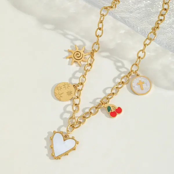 Wholesale Ion Plating (IP) 18K Gold Plated Sun Heart Shape 304 Stainless Steel Casual Elegant Cute Bracelets Necklace