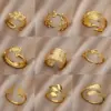 PVD Coated Real Gold Plated Leaf Stainless Steel Fashion Waterproof Non Tarnish Open Ring