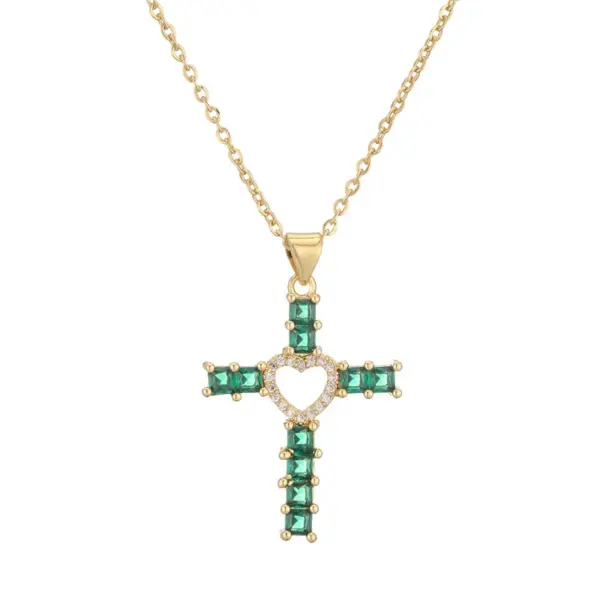 Wholesale Ig Style Simple Style Cross Copper Plating Inlay Zircon Gold Plated Pendant Necklace