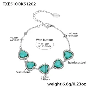 TXE510-Light Green Glass Stone Steel Color Bracelet 16.5+5cm