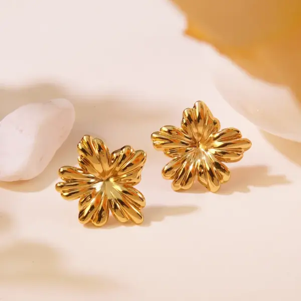 Wholesale 1 Pair French Style IG Style Flower 304 Stainless Steel Imitation Gold Electroplating Ear Studs